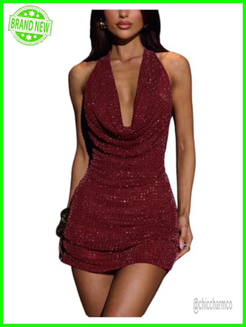 Sequin Sparkly Party Mini Dress Draped Tie Back Bodycon